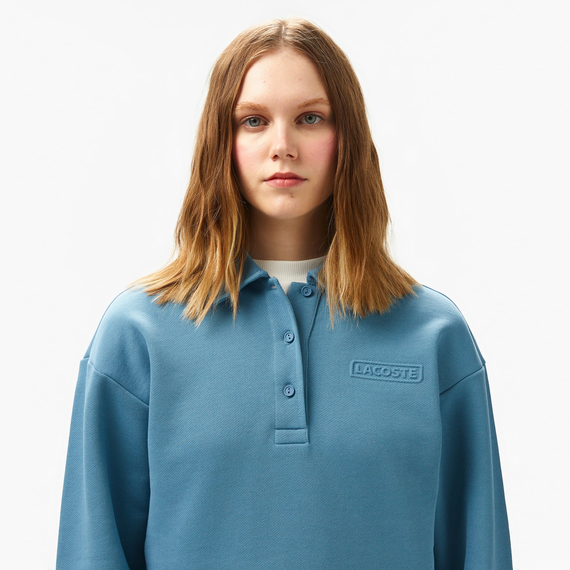 Lacoste Kadın Relaxed Fit Polo Yaka Mavi Sweatshirt