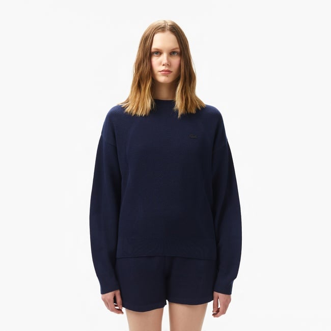  Lacoste Kadın Bisiklet Yaka Lacivert Triko