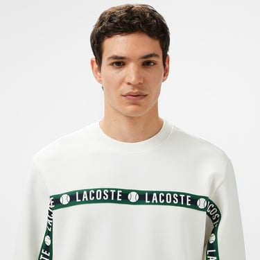 Lacoste Erkek Classic Fit Bisiklet Yaka Baskılı Beyaz Sweatshirt