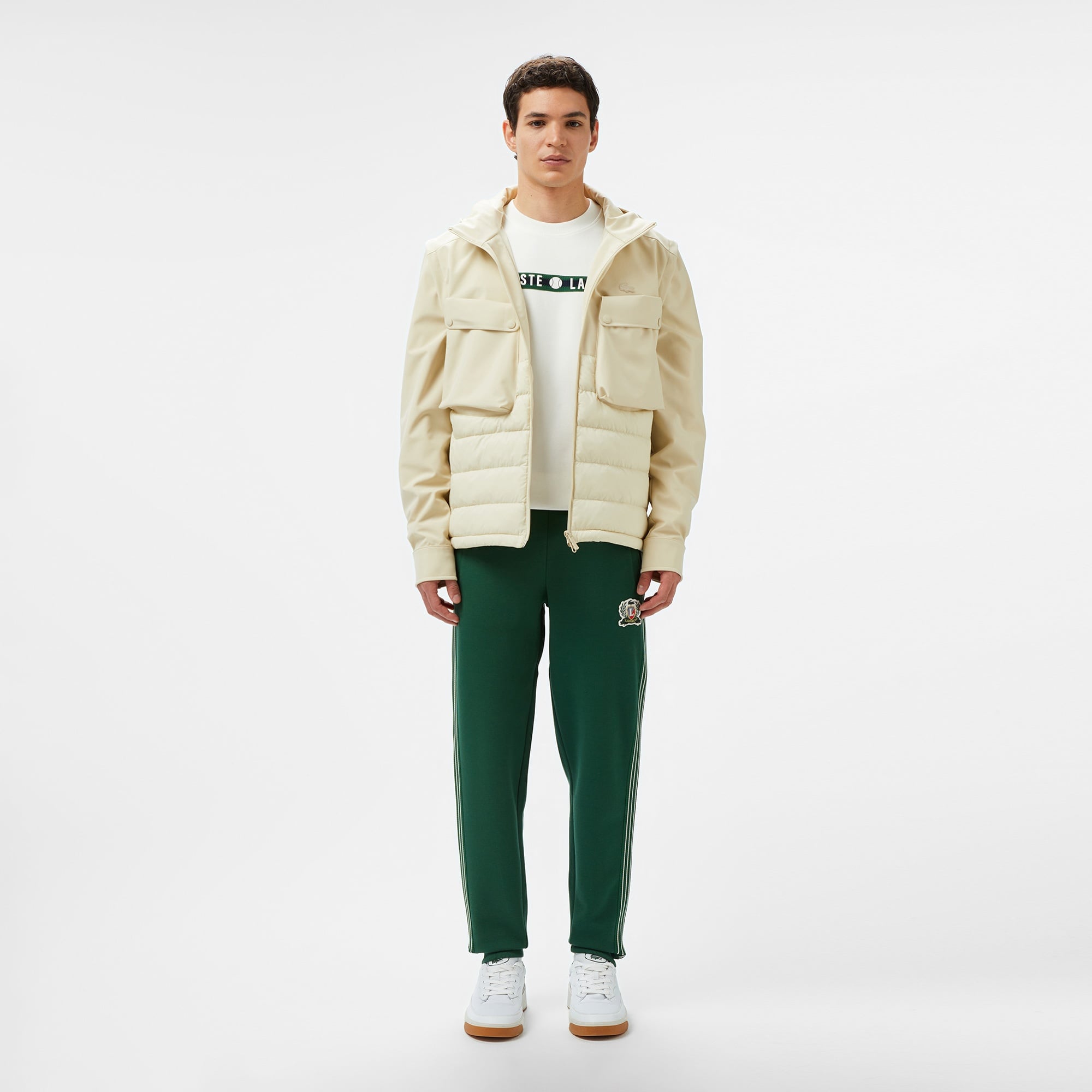 Erkek Regular Fit Kapüşonlu Baskılı Krem Mont