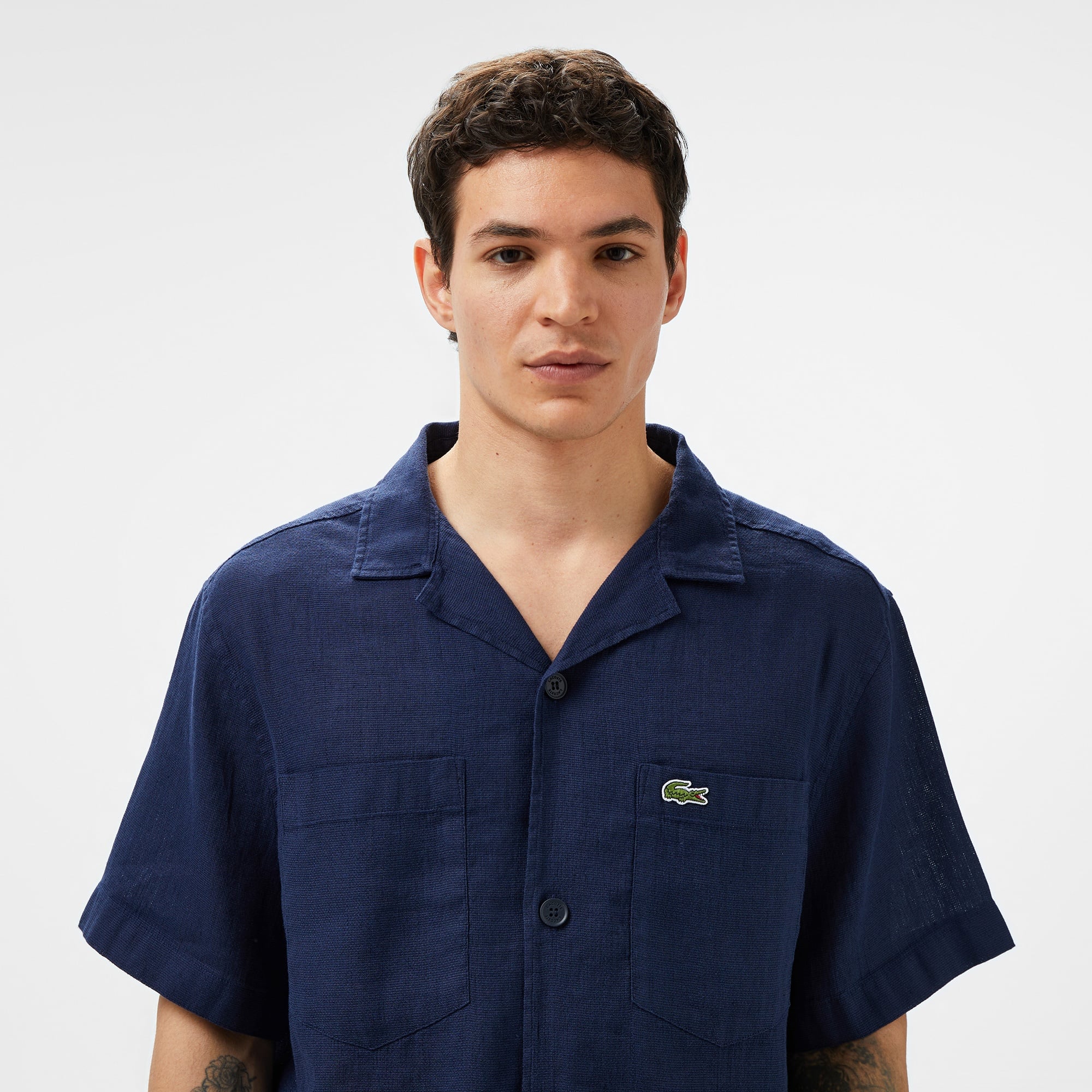 Lacoste Erkek Relaxed Fit Kısa Kollu Lacivert Gömlek