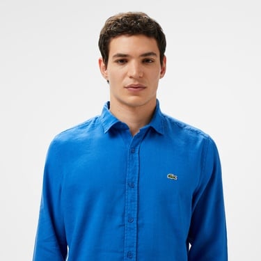  Lacoste Erkek Slim Fit Keten Mavi Gömlek