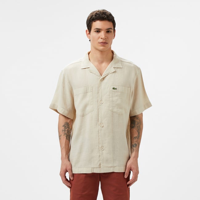  Lacoste Erkek Relaxed Fit Kısa Kollu Bej Gömlek