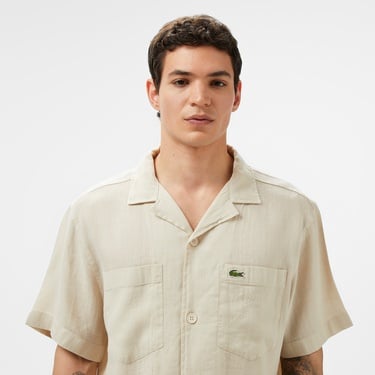  Lacoste Erkek Relaxed Fit Kısa Kollu Bej Gömlek
