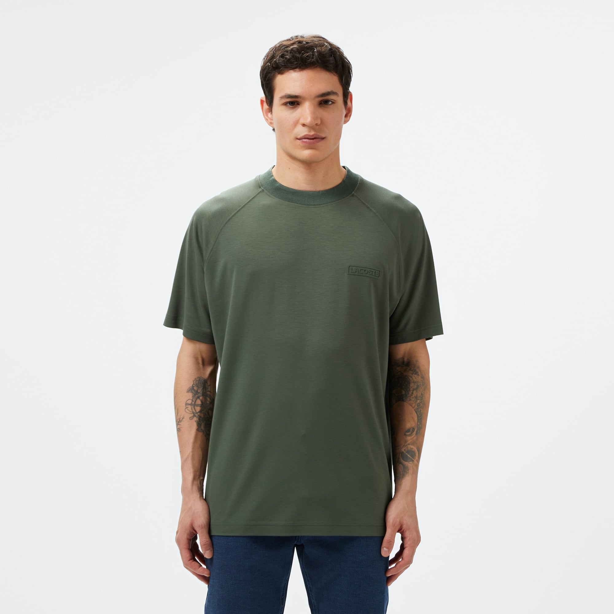  Lacoste Erkek Oversize Fit Bisiklet Yaka Koyu Yeşil T-Shirt