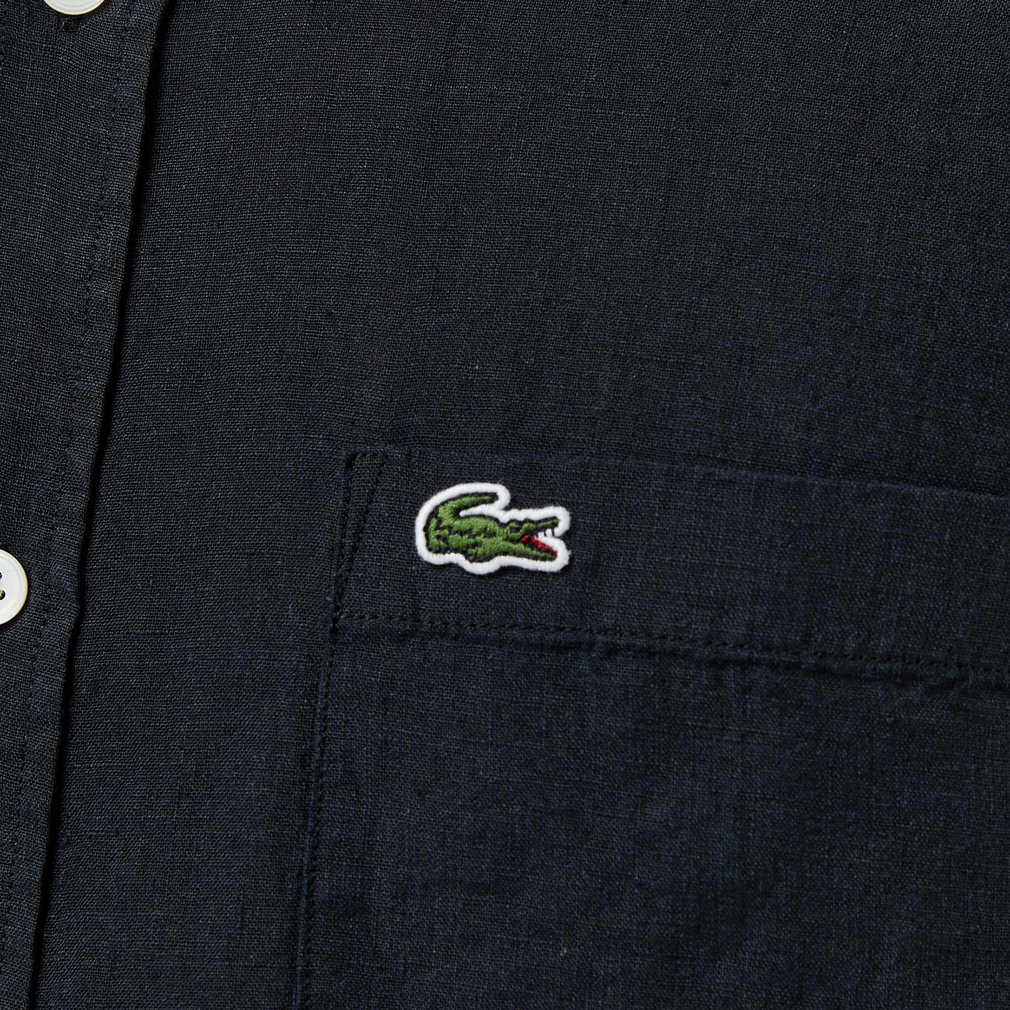 Lacoste Erkek Regular Fit Kısa Kollu Düğmeli Yaka Keten Siyah Gömlek