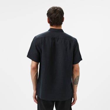  Lacoste Erkek Regular Fit Kısa Kollu Düğmeli Yaka Keten Siyah Gömlek