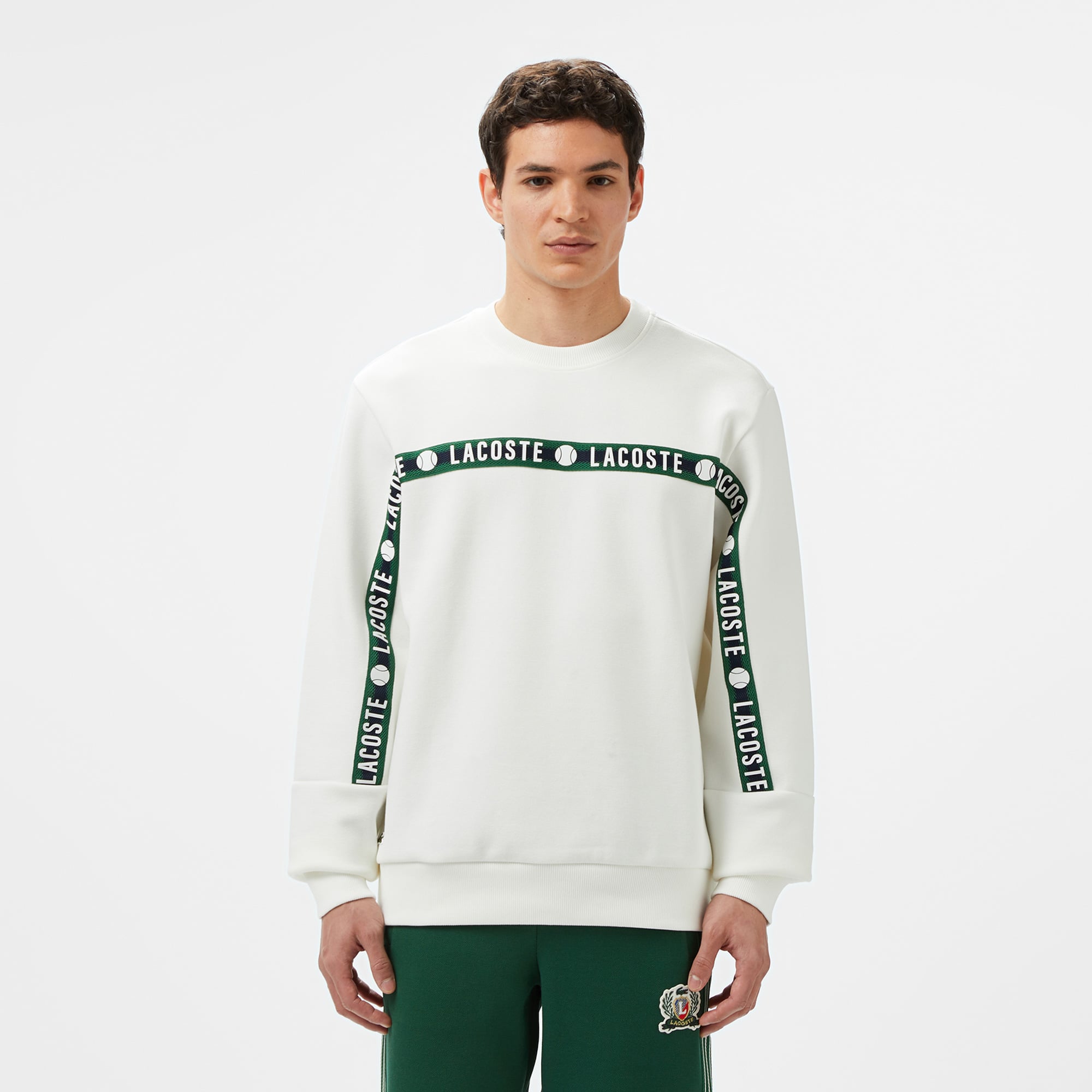  Lacoste Erkek Classic Fit Bisiklet Yaka Baskılı Beyaz Sweatshirt