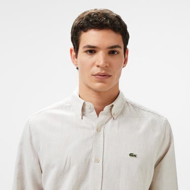  Lacoste Erkek Regular Fit Düğmeli Yaka Bej Gömlek