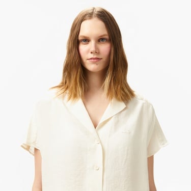  Lacoste Kadın Regular Fit Kısa Kollu Keten Beyaz Gömlek