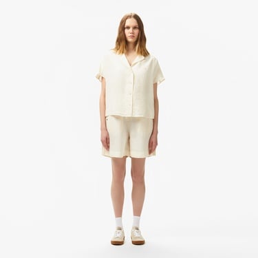  Lacoste Kadın Regular Fit Kısa Kollu Keten Beyaz Gömlek