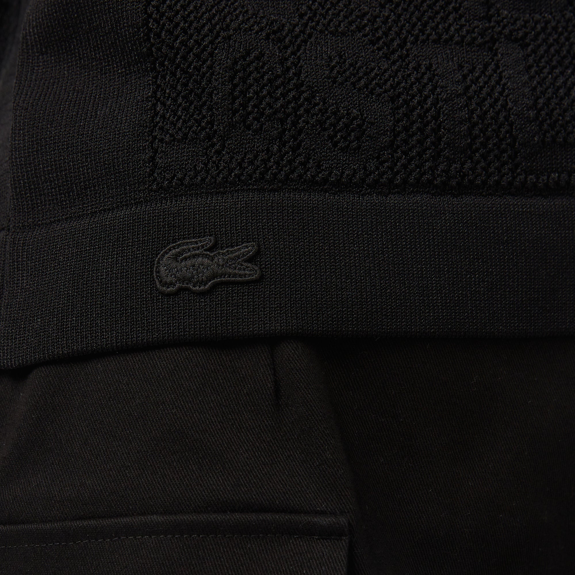 Lacoste Kadın Kısa Kollu Bisiklet Yaka Desenli Siyah Triko