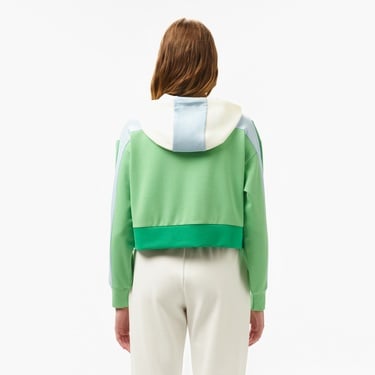  Lacoste Kadın Kapüşonlu Renk Bloklu Açık Yeşil Sweatshirt