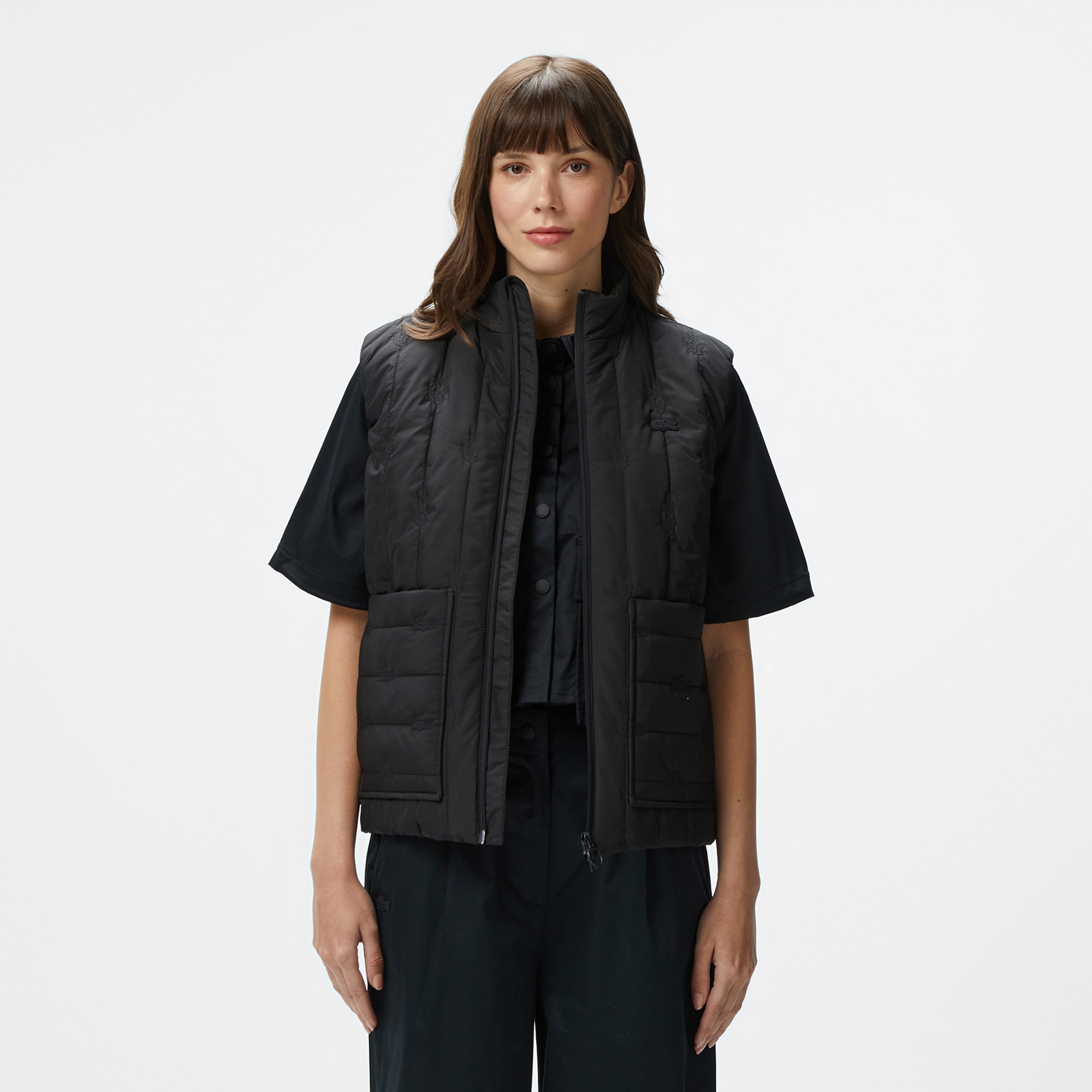 Lacoste Kadın Regular Fit Dik Yaka Kapitone Siyah Yelek