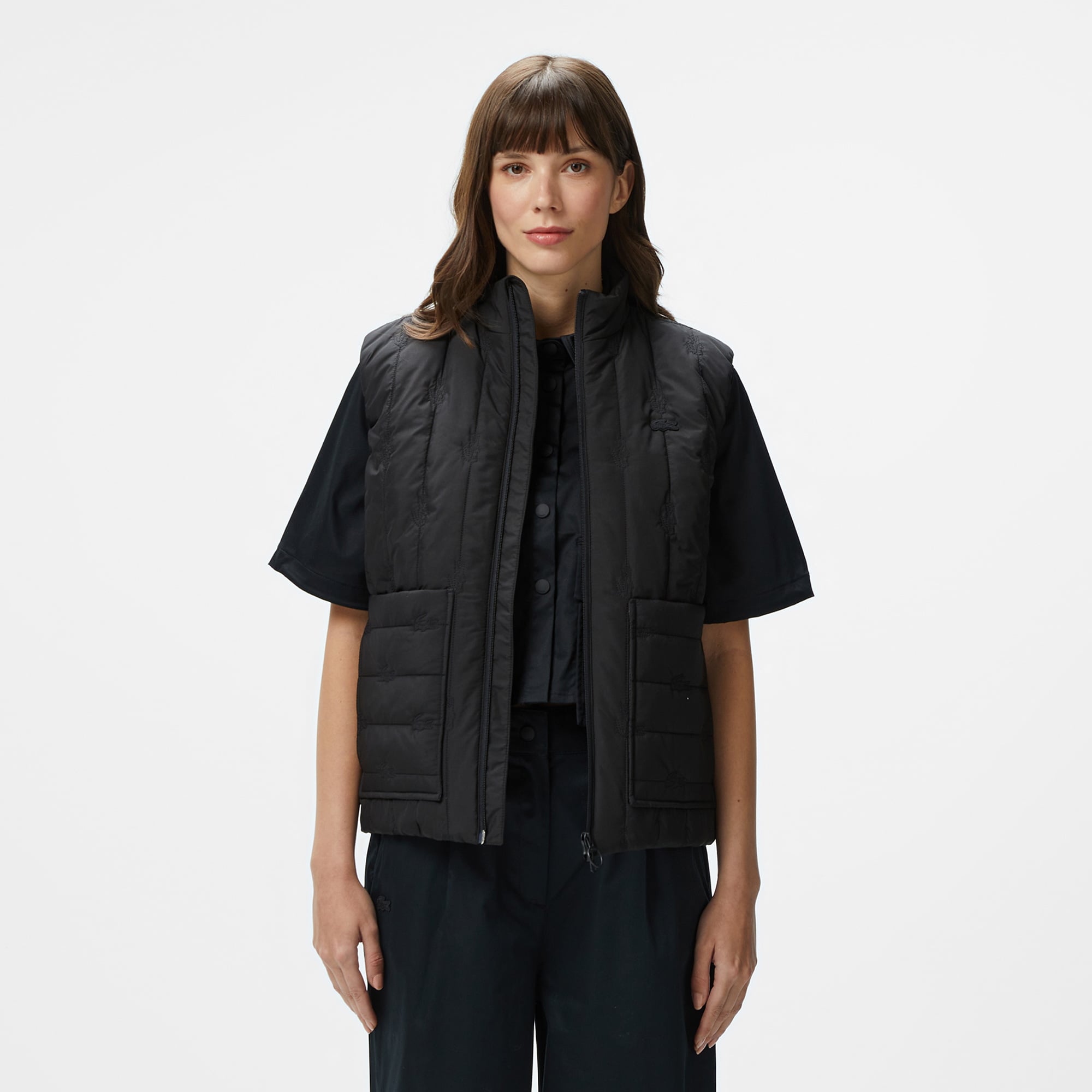  Kadın Regular Fit Dik Yaka Kapitone Siyah Yelek