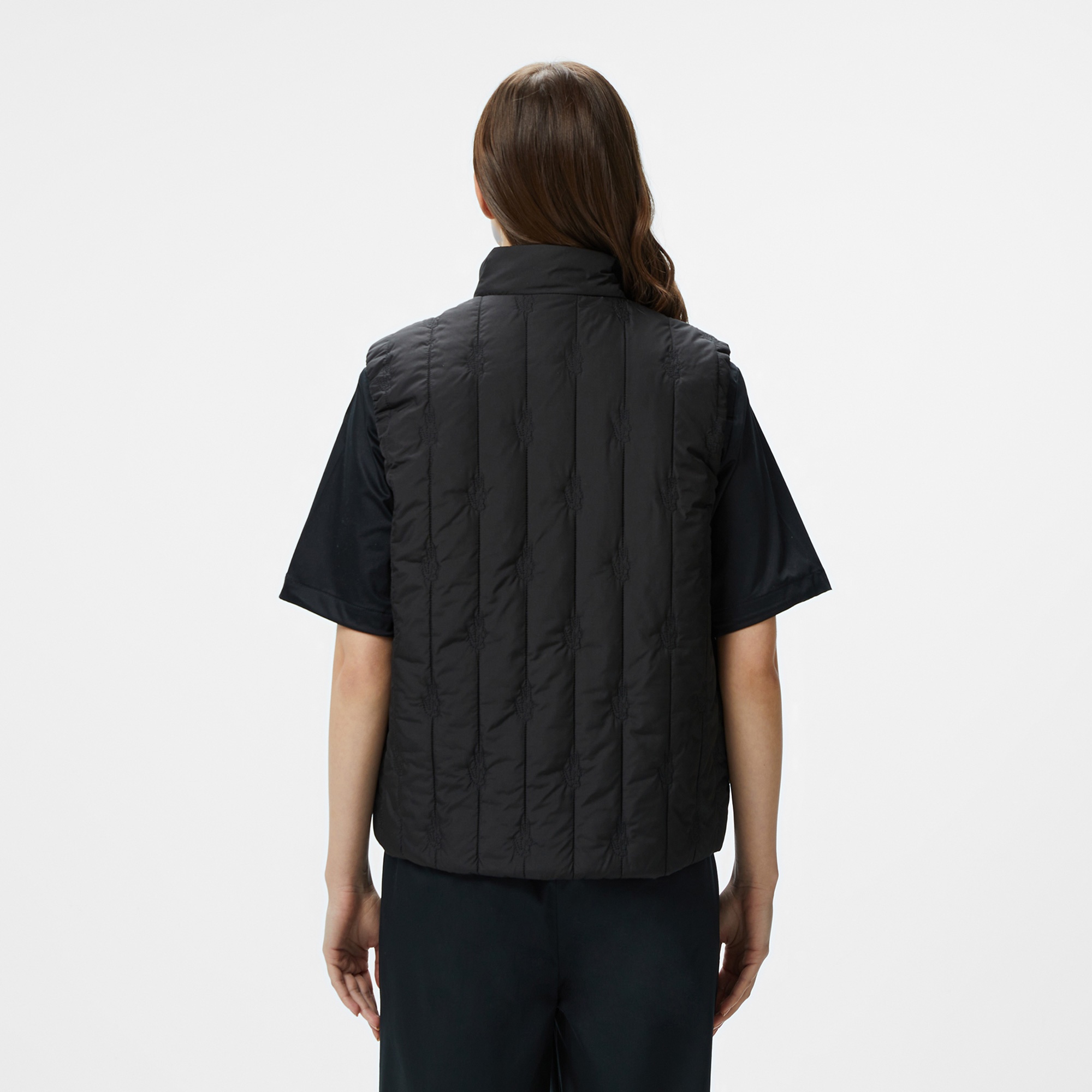 Lacoste Kadın Regular Fit Dik Yaka Kapitone Siyah Yelek