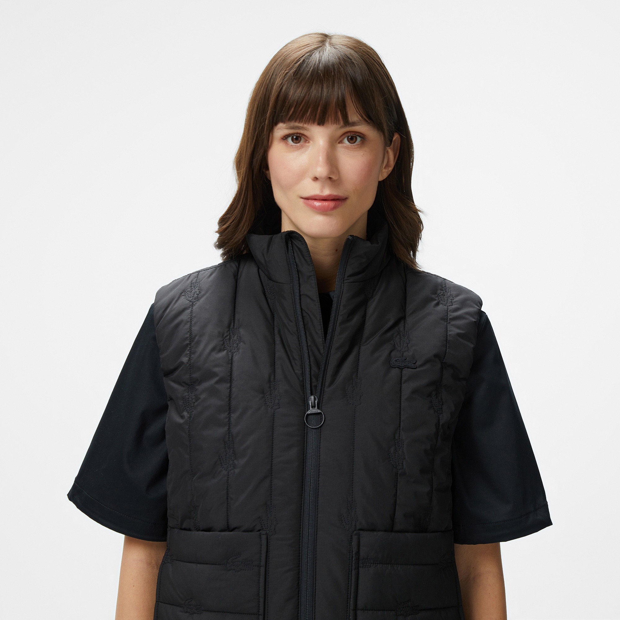 Lacoste Kadın Regular Fit Dik Yaka Kapitone Siyah Yelek