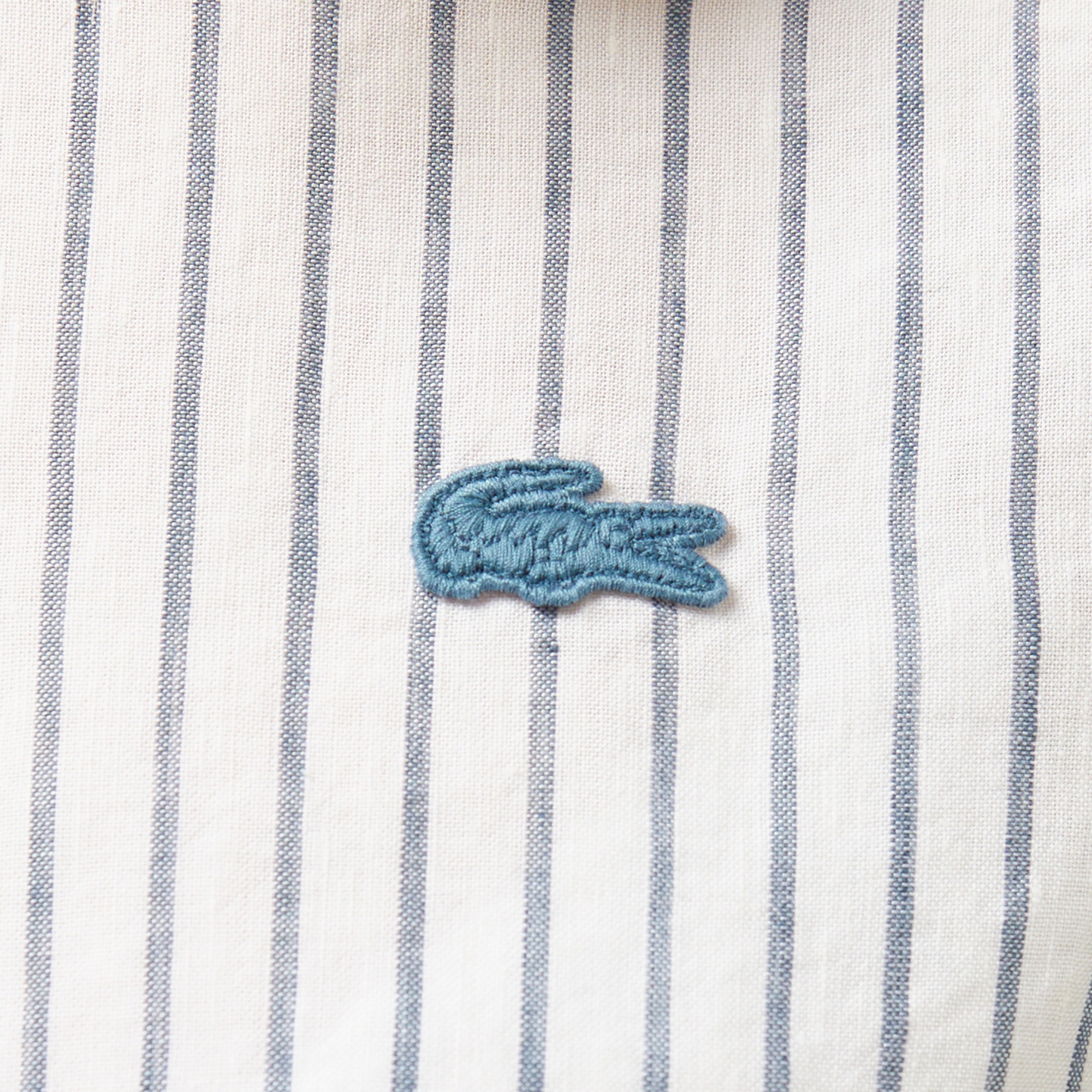 Lacoste Kadın Relaxed Fit Çizgili Keten Mavi Gömlek