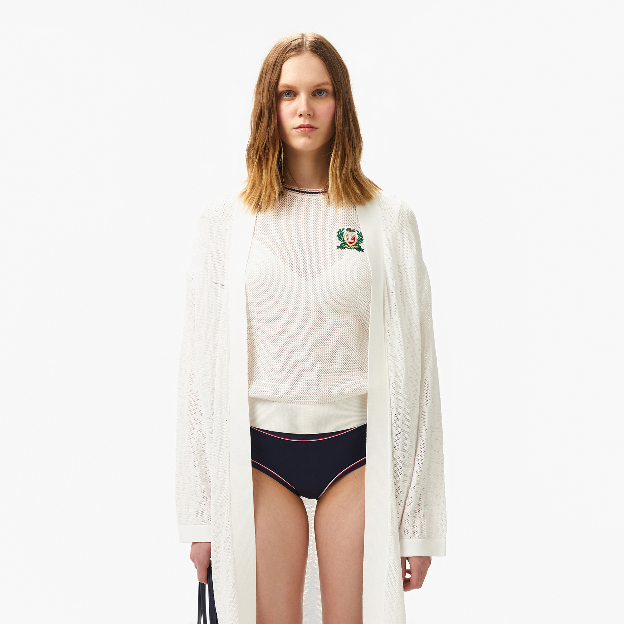 Kadın Relaxed Fit Desenli Beyaz Hırka