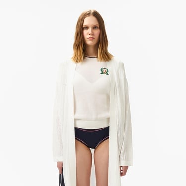  Kadın Relaxed Fit Desenli Beyaz Hırka