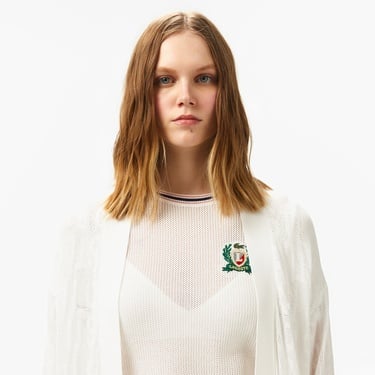  Kadın Relaxed Fit Desenli Beyaz Hırka