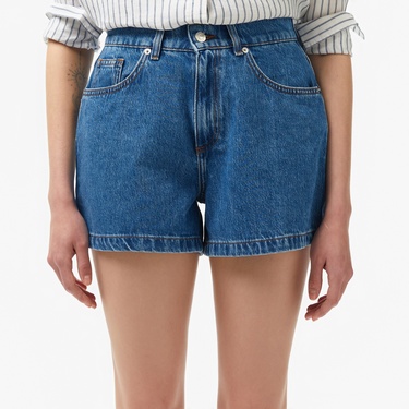 Kadın Regular Fit Denim Koyu Mavi Şort