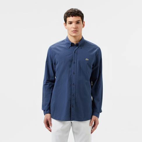  Lacoste Erkek Slim Fit Düğmeli Yaka Lacivert Gömlek