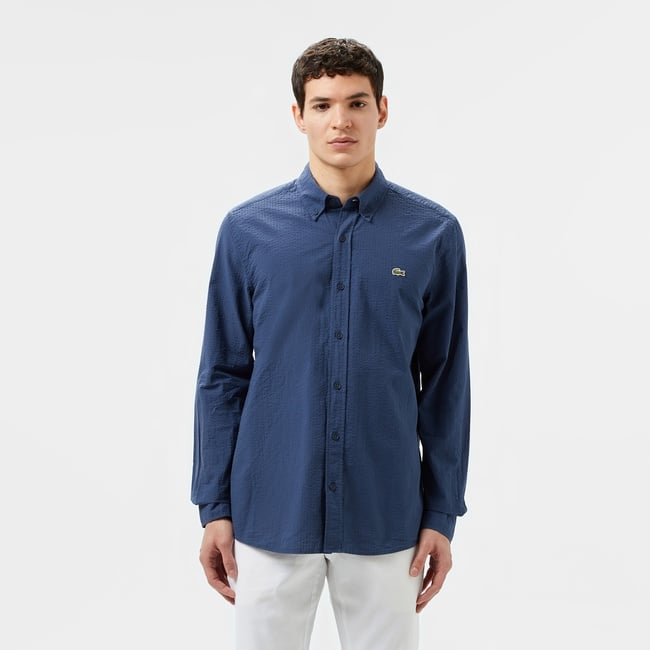  Lacoste Erkek Slim Fit Düğmeli Yaka Lacivert Gömlek