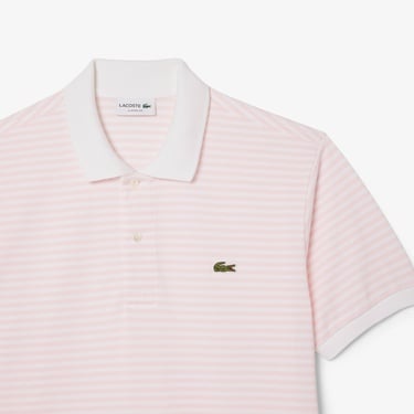  Lacoste L.12.12 Erkek Classic Fit Çizgili Pembe Polo