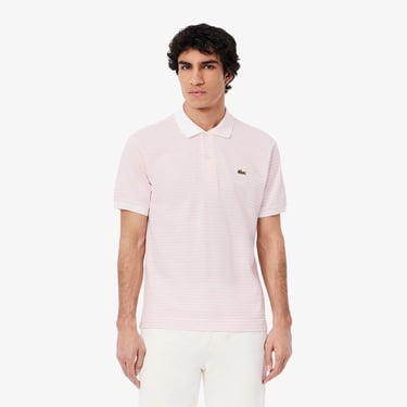  Lacoste L.12.12 Erkek Classic Fit Çizgili Pembe Polo