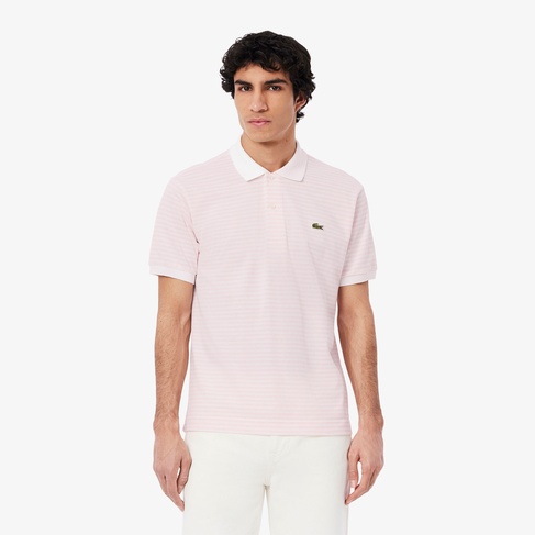  Lacoste L.12.12 Erkek Classic Fit Çizgili Pembe Polo