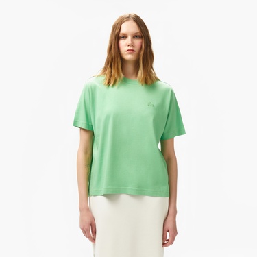  Kadın Loose Fit Bisiklet Yaka Açık Yeşil T-Shirt