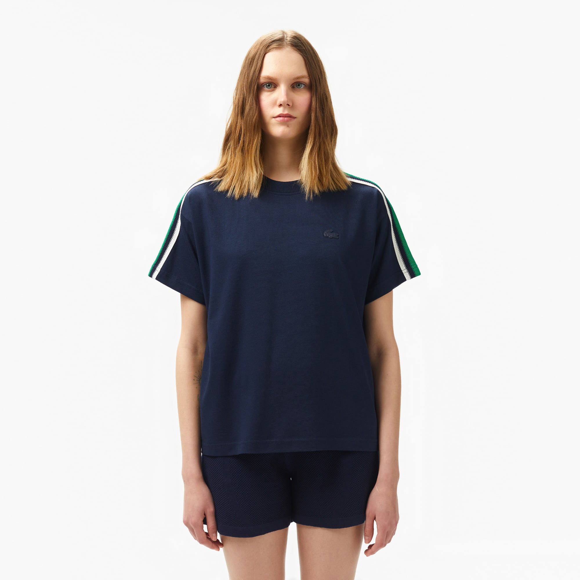  Lacoste Kadın Bisiklet Yaka Lacivert T-Shirt