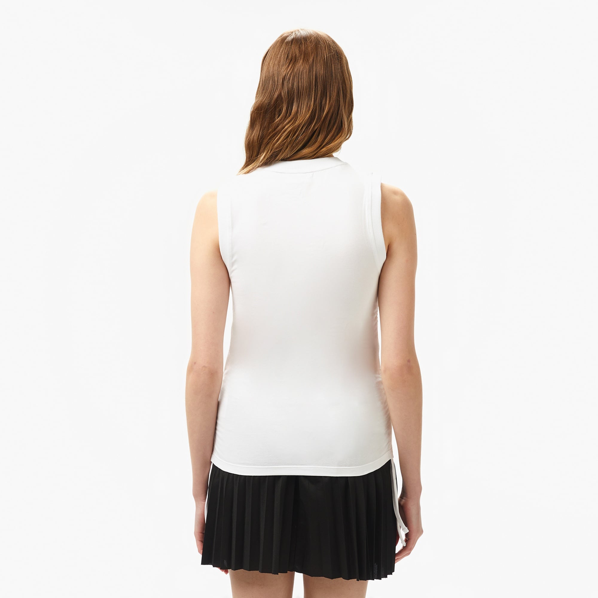 Lacoste Kadın Slim Fit Kolsuz Bisiklet Yaka Beyaz T-Shirt