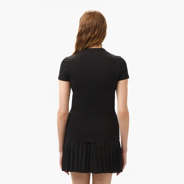  Lacoste Kadın Slim Fit Bisiklet Yaka Siyah T-Shirt