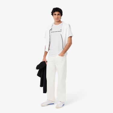  Lacoste Erkek Regular Fit Bisiklet Yaka Baskılı Beyaz T-Shirt