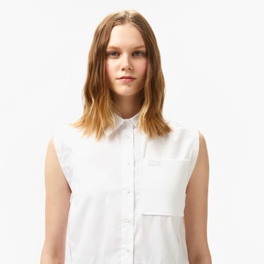  Lacoste Kadın Regular Fit Kolsuz Beyaz Gömlek
