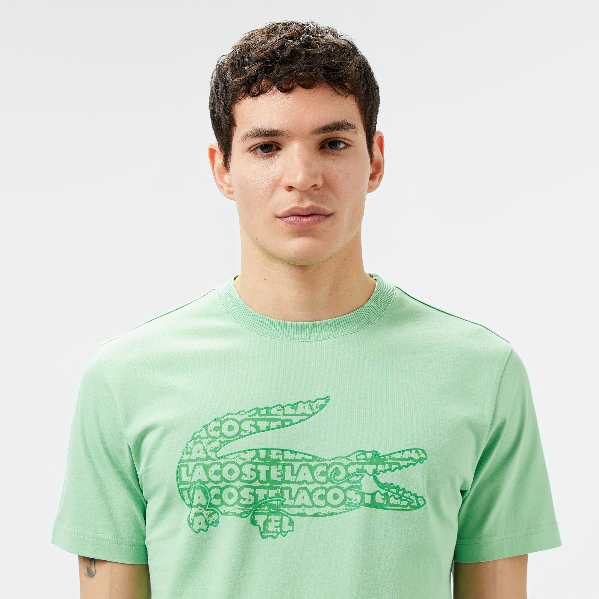 Lacoste Erkek Regular Fit Bisiklet Yaka Baskılı Açık Yeşil T-Shirt