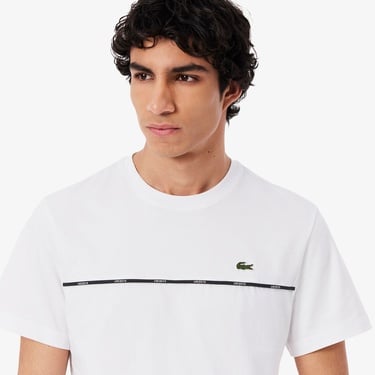  Lacoste Erkek Regular Fit Bisiklet Yaka Baskılı Beyaz T-Shirt