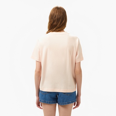  Kadın Loose Fit Bisiklet Yaka Açık Pembe T-Shirt