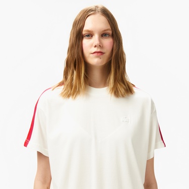  Lacoste Kadın Bisiklet Yaka Beyaz T-Shirt