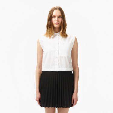  Lacoste Kadın Regular Fit Kolsuz Beyaz Gömlek