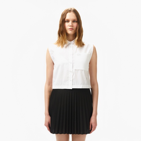  Lacoste Kadın Regular Fit Kolsuz Beyaz Gömlek