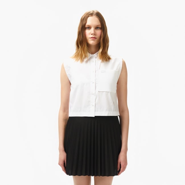  Lacoste Kadın Regular Fit Kolsuz Beyaz Gömlek