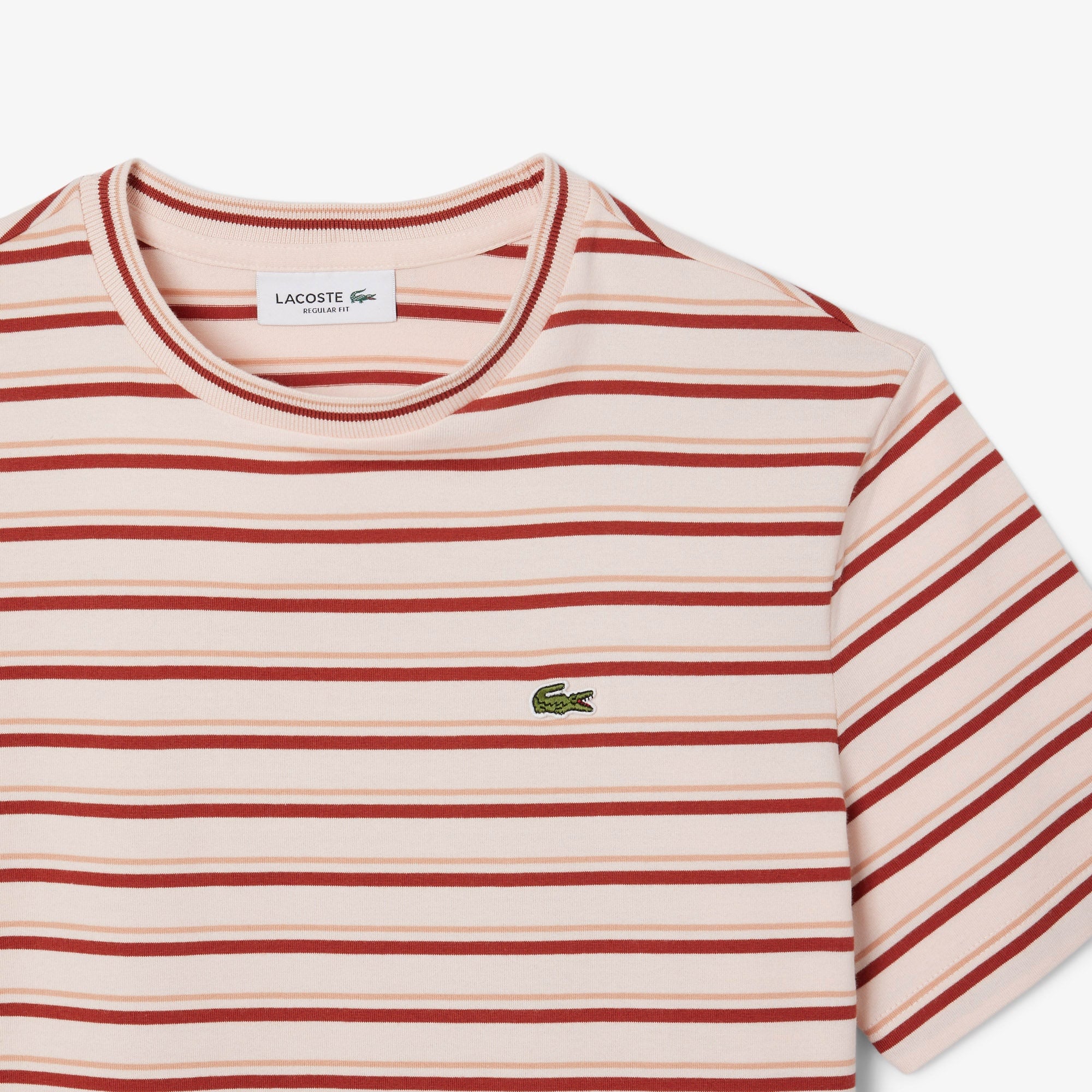 Lacoste Kadın Regular Fit Bisiklet Yaka Çizgili Bej T-Shirt