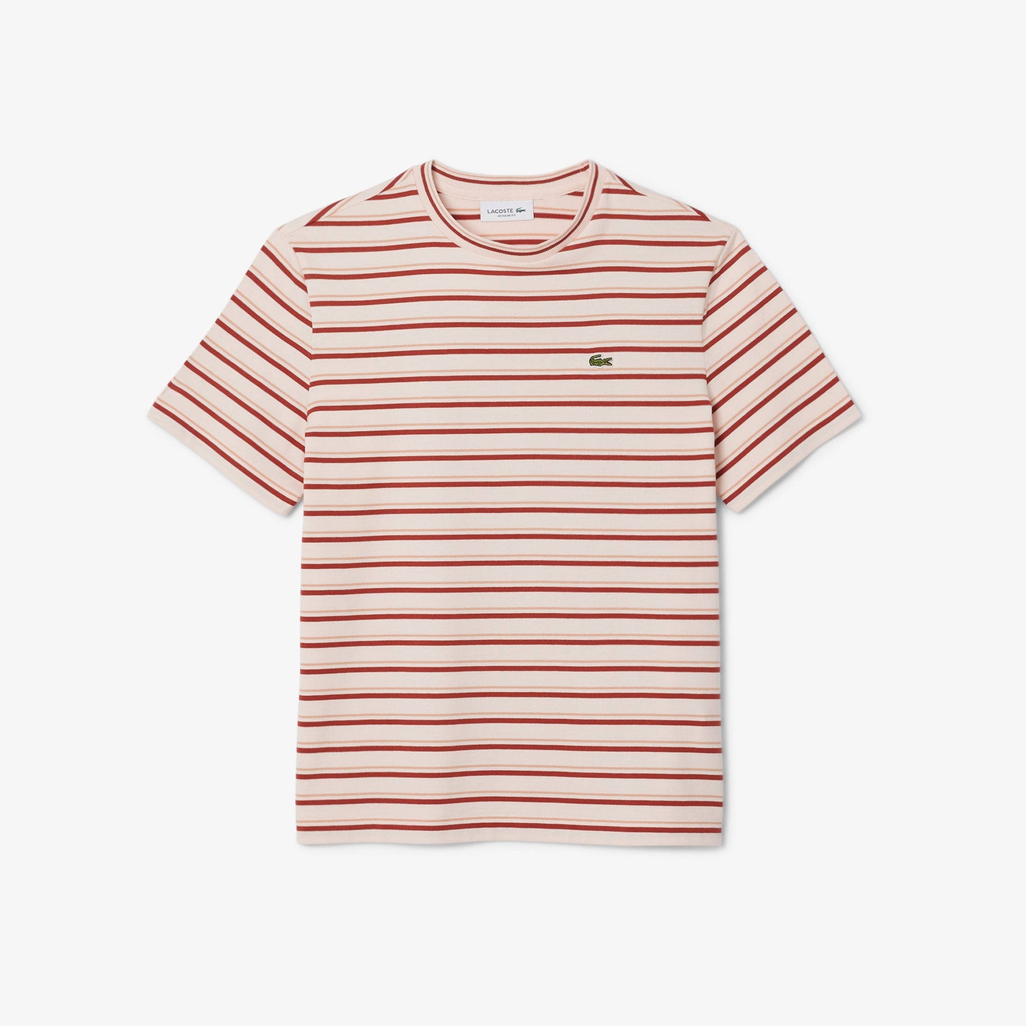 Lacoste Kadın Regular Fit Bisiklet Yaka Çizgili Bej T-Shirt