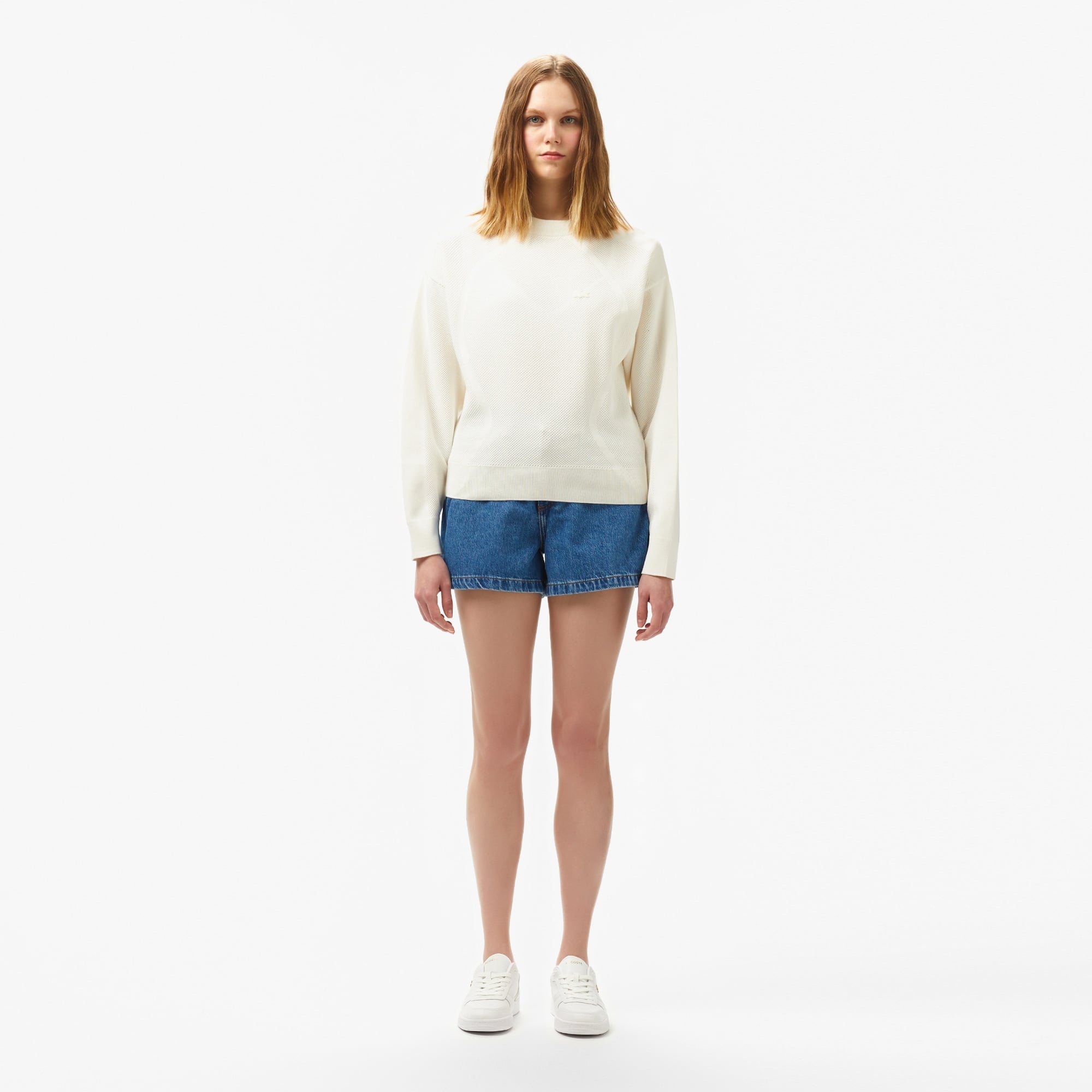 Lacoste Kadın Bisiklet Yaka Beyaz Triko