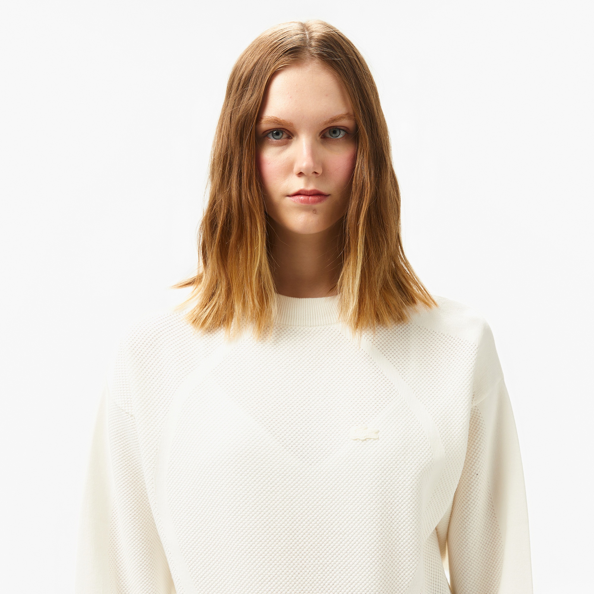 Lacoste Kadın Bisiklet Yaka Beyaz Triko