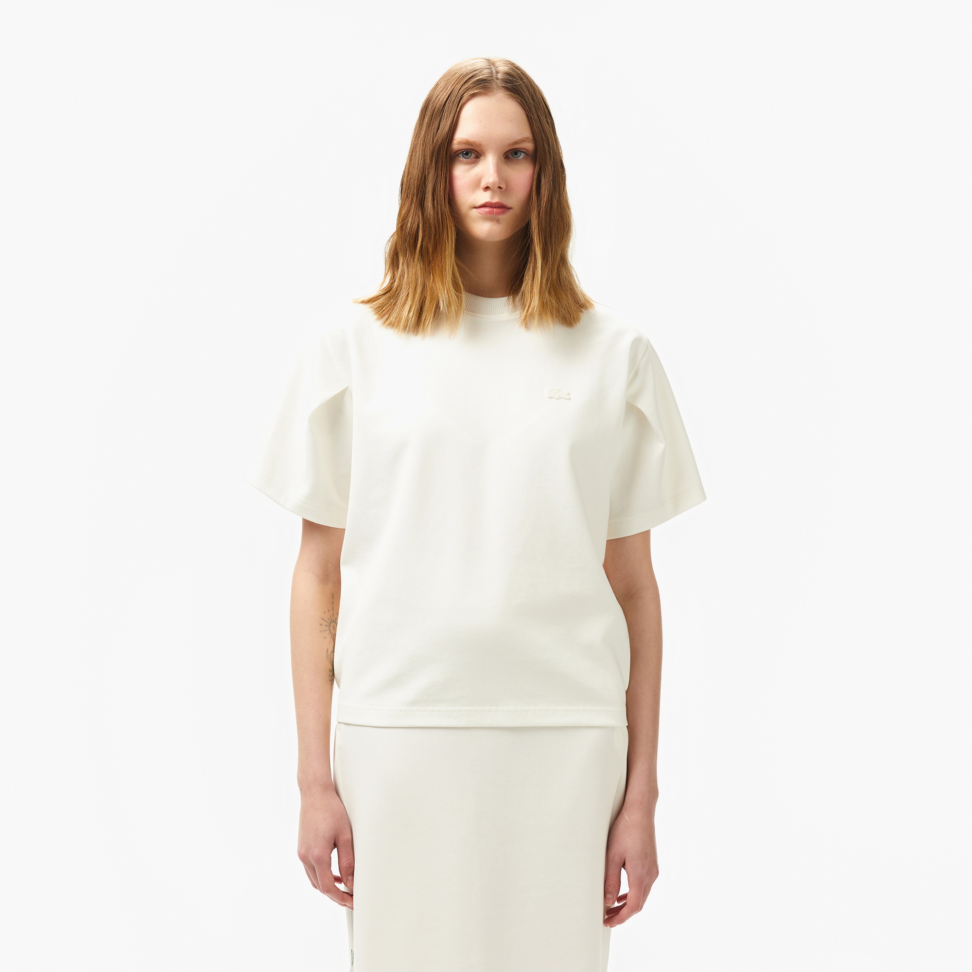 Kadın Bisiklet Yaka Beyaz T-Shirt