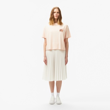  Kadın Bisiklet Yaka Baskılı Açık Pembe T-Shirt